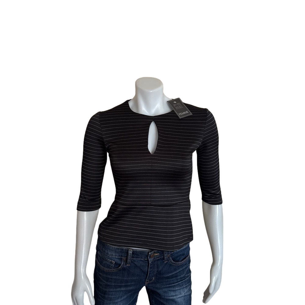 NWT Sandra Angelozzi FEMME 🇨🇦 3/4 sleeve striped Peplum Top. XS - P2P is 16".